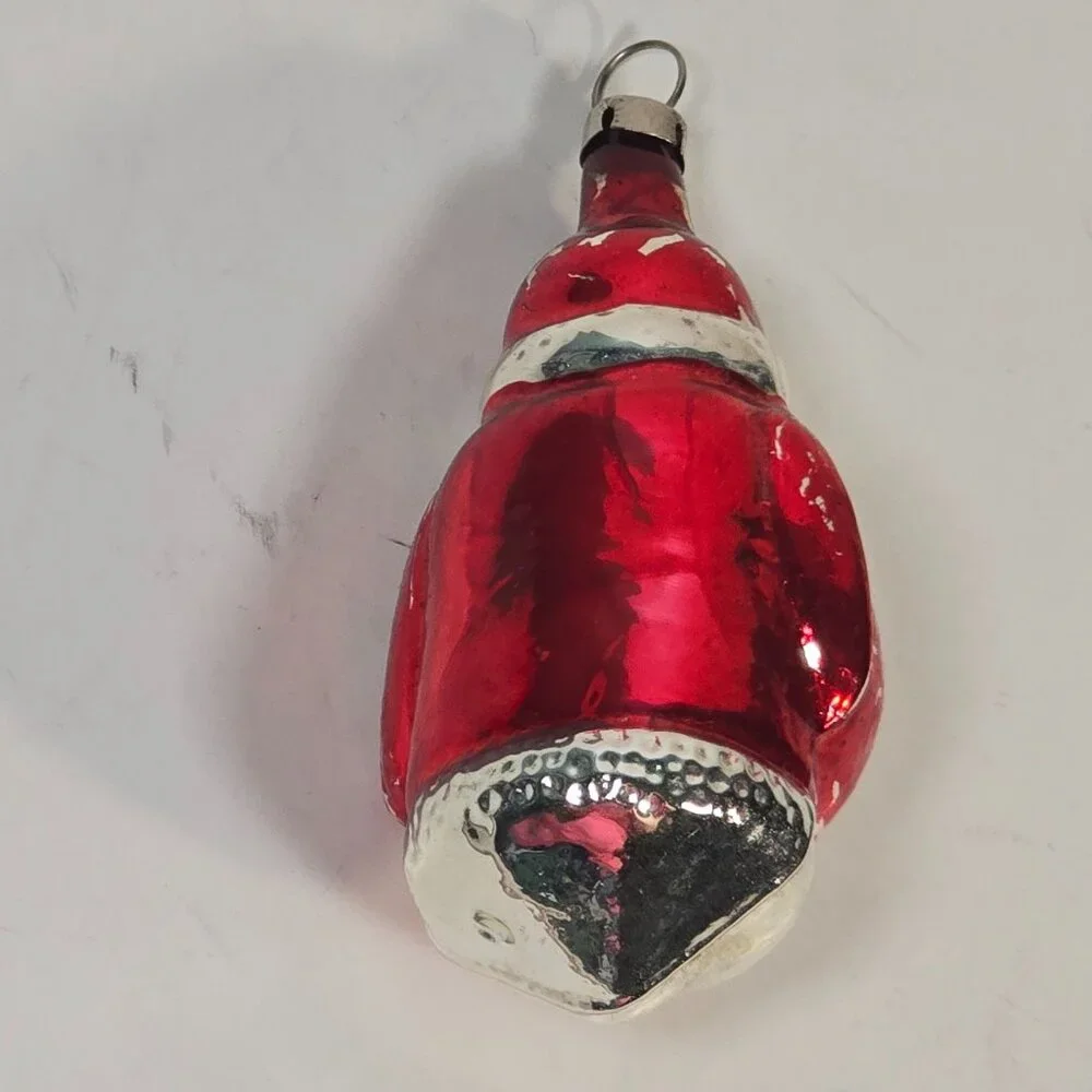 Vintage Czech Santa Glass Ornament Christmas 1950s Mercury Glass Figural Xmas 3